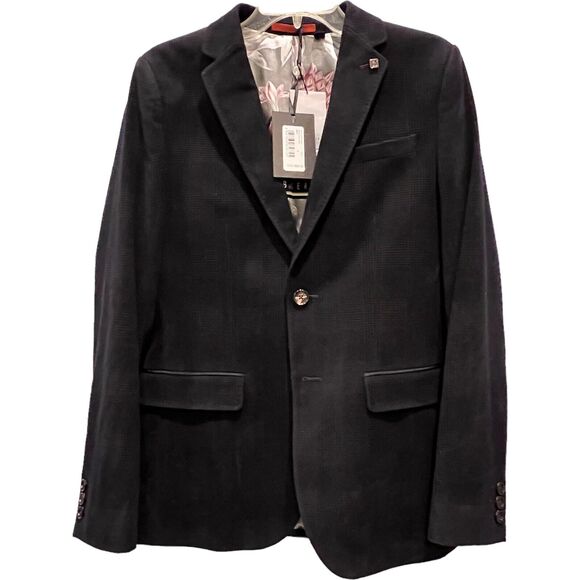 NEW Ted Baker Blazer Mens Small Navy Velvet Check $669 2 Button 36